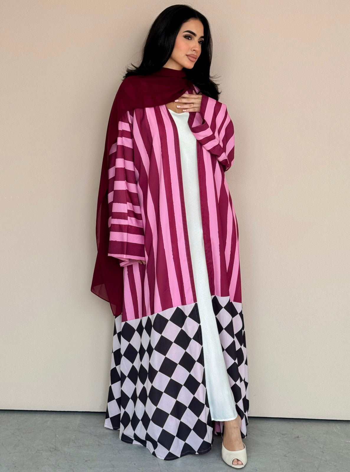 MEI774 - Aria Half Bisht Crepe Abaya in Berry Rose