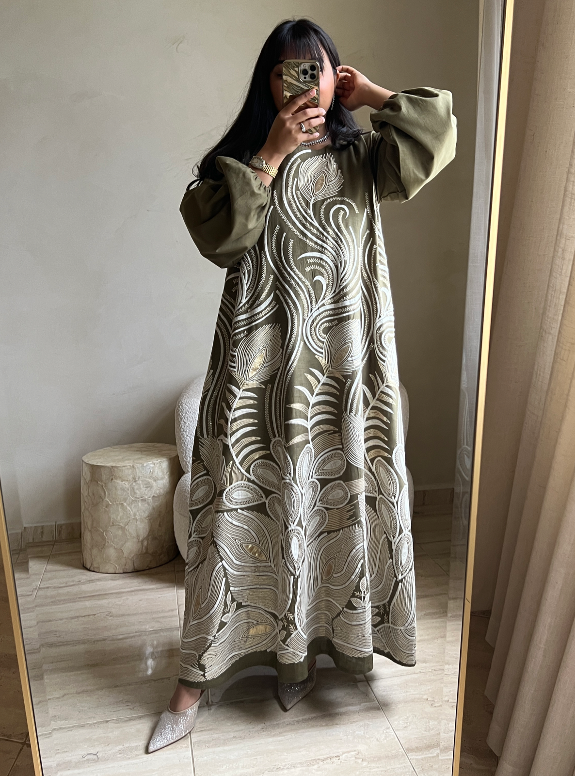 MEI540 - Olive Green Embroidered Jalabiya