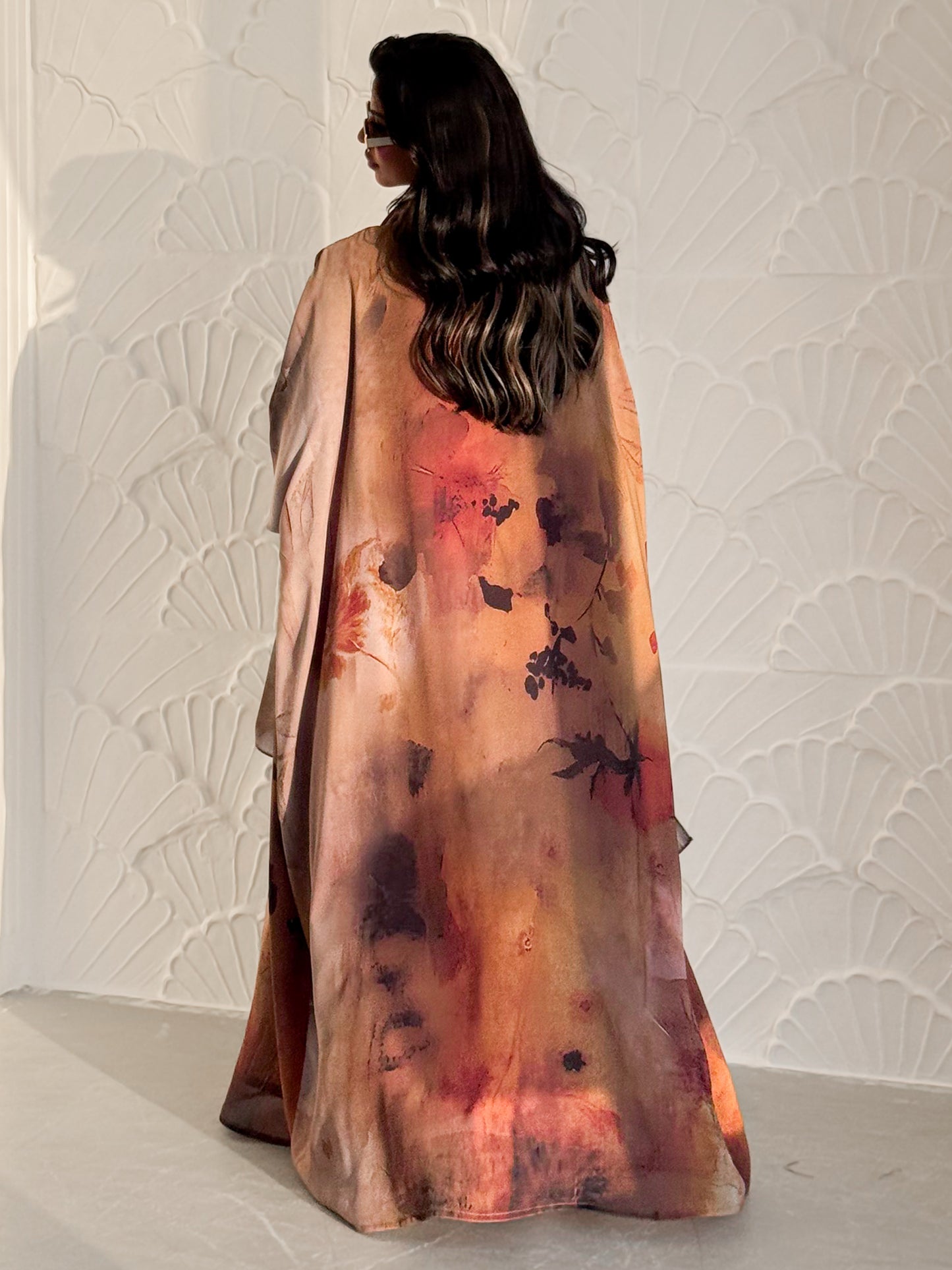 MEI626 - Brown Floral Print Abaya