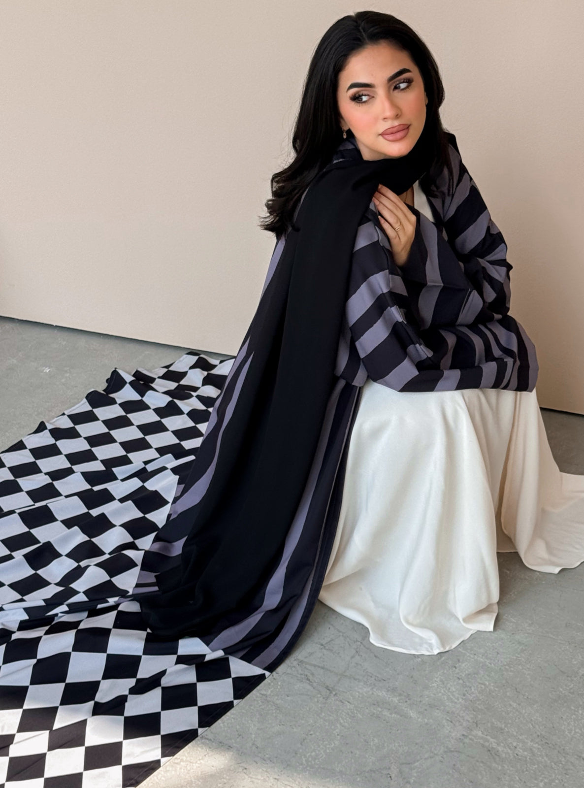 MEI776 - Aria Half Bisht Crepe Abaya in Graphite