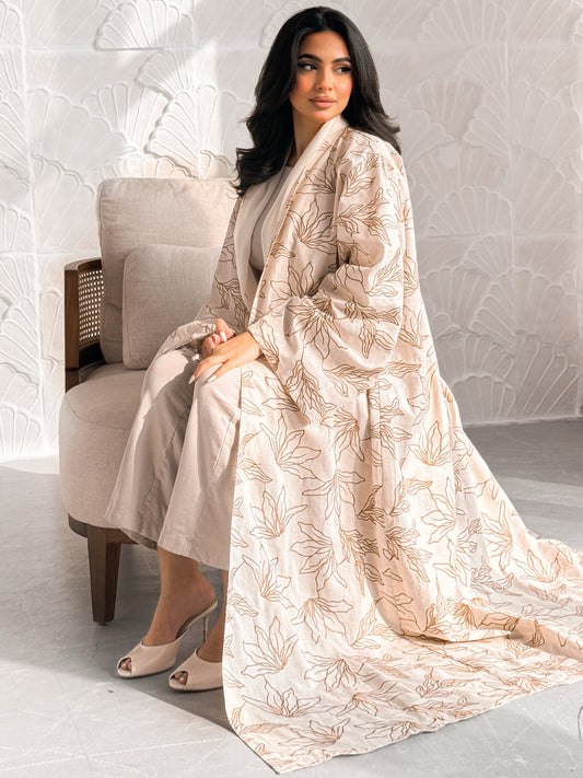 MEI606 - Indian Linen Abaya with Brown Embroidery