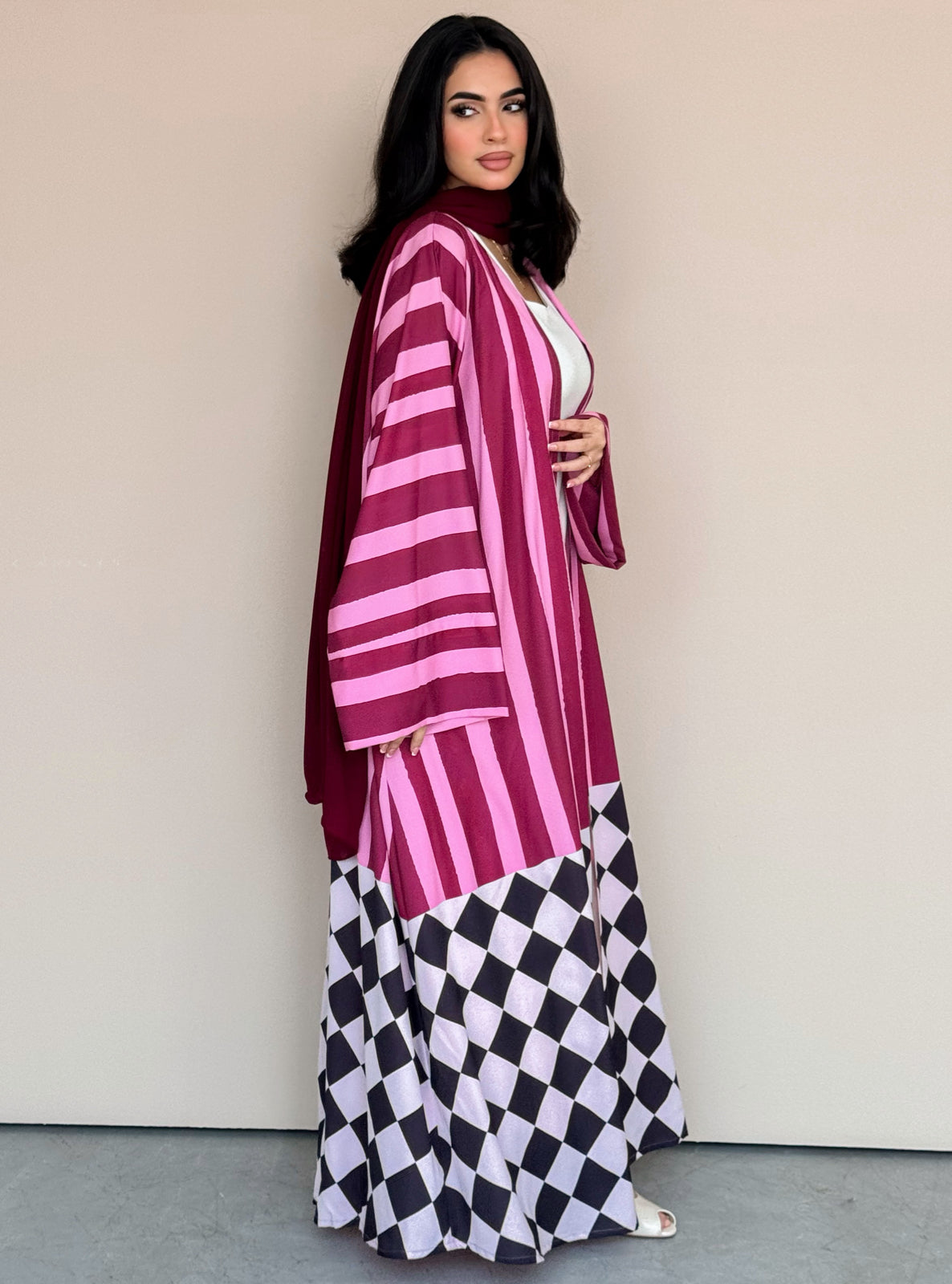 MEI774 - Aria Half Bisht Crepe Abaya in Berry Rose