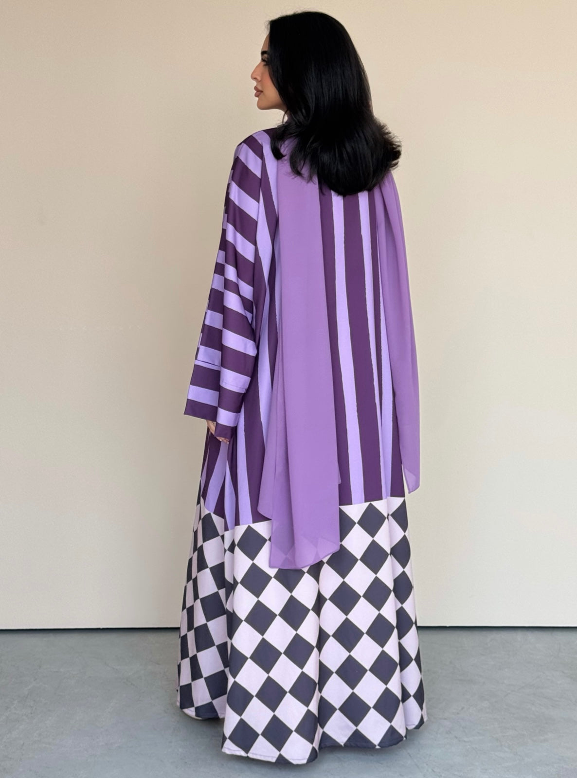 MEI772 - Aria Half Bisht Crepe Abaya in Purple Haze
