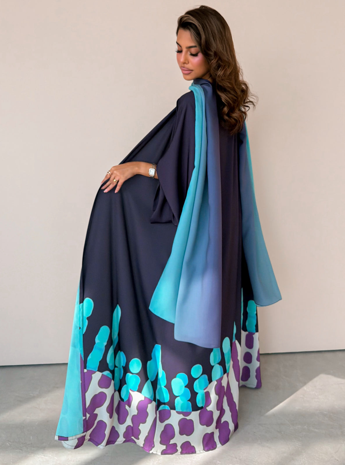 MEI755 - Muse Square Cut Abaya in Ocean Teal
