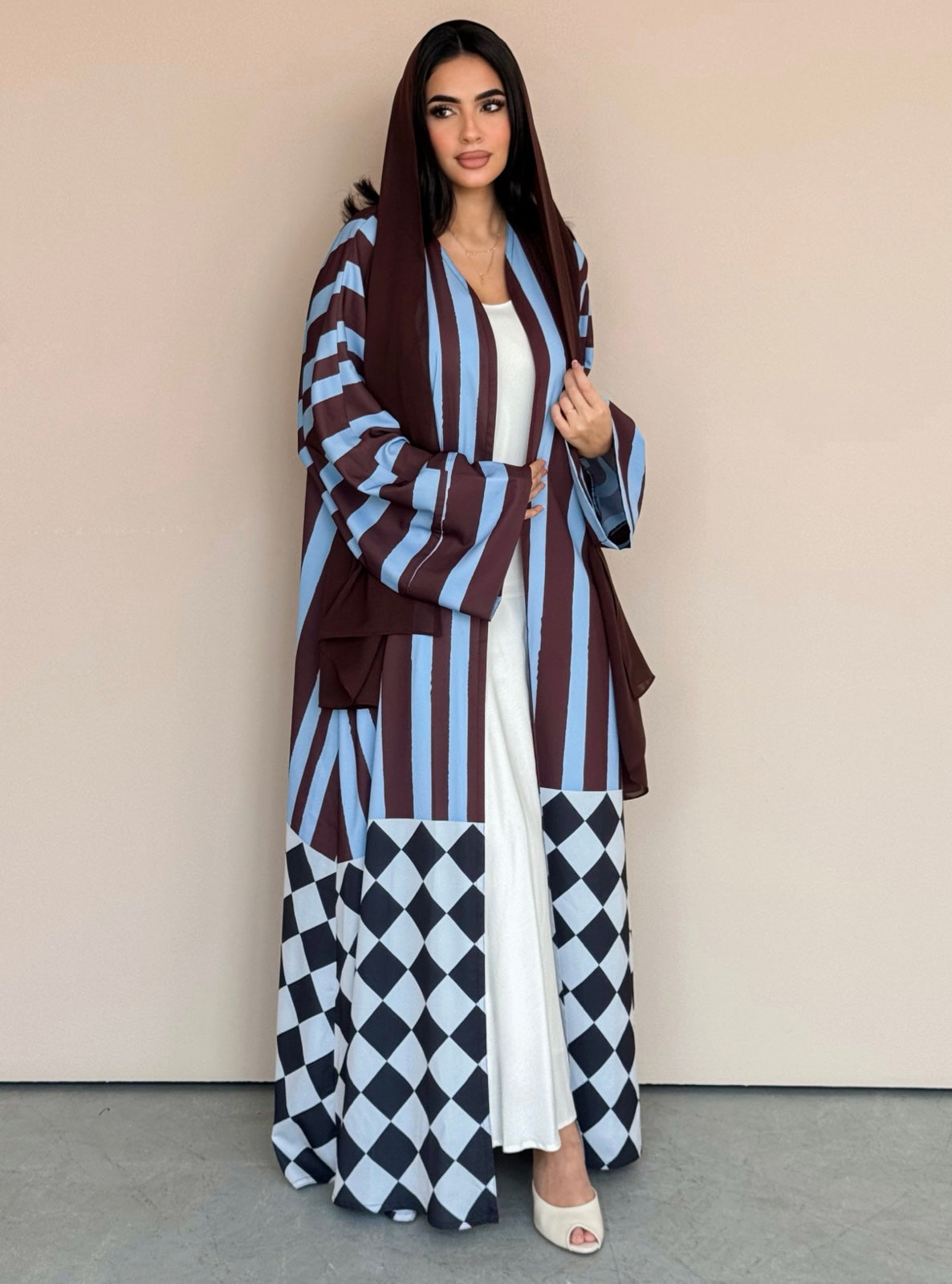 MEI775 - Aria Half Bisht Crepe Abaya in Cocoa Sky