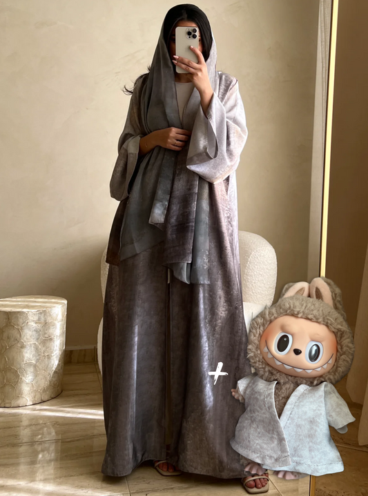 Ores Abaya in Grey & Mini Labubu Abaya (DOLL NOT INCLUDED)