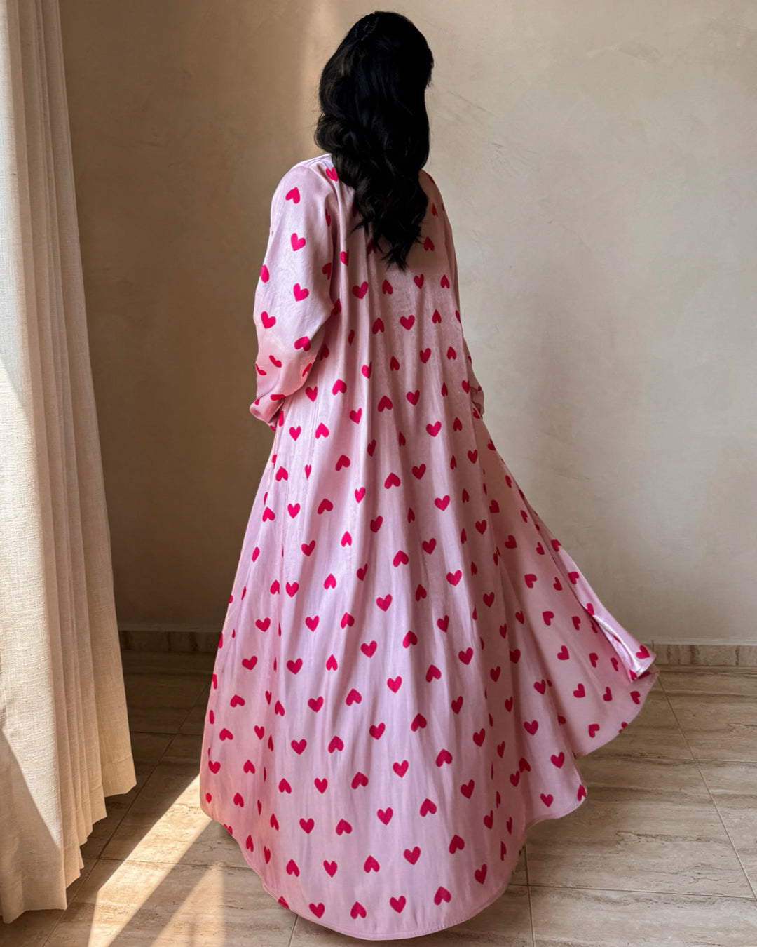 MEI722 - Pink & Red Hearts Organza Abaya 🩷❤️