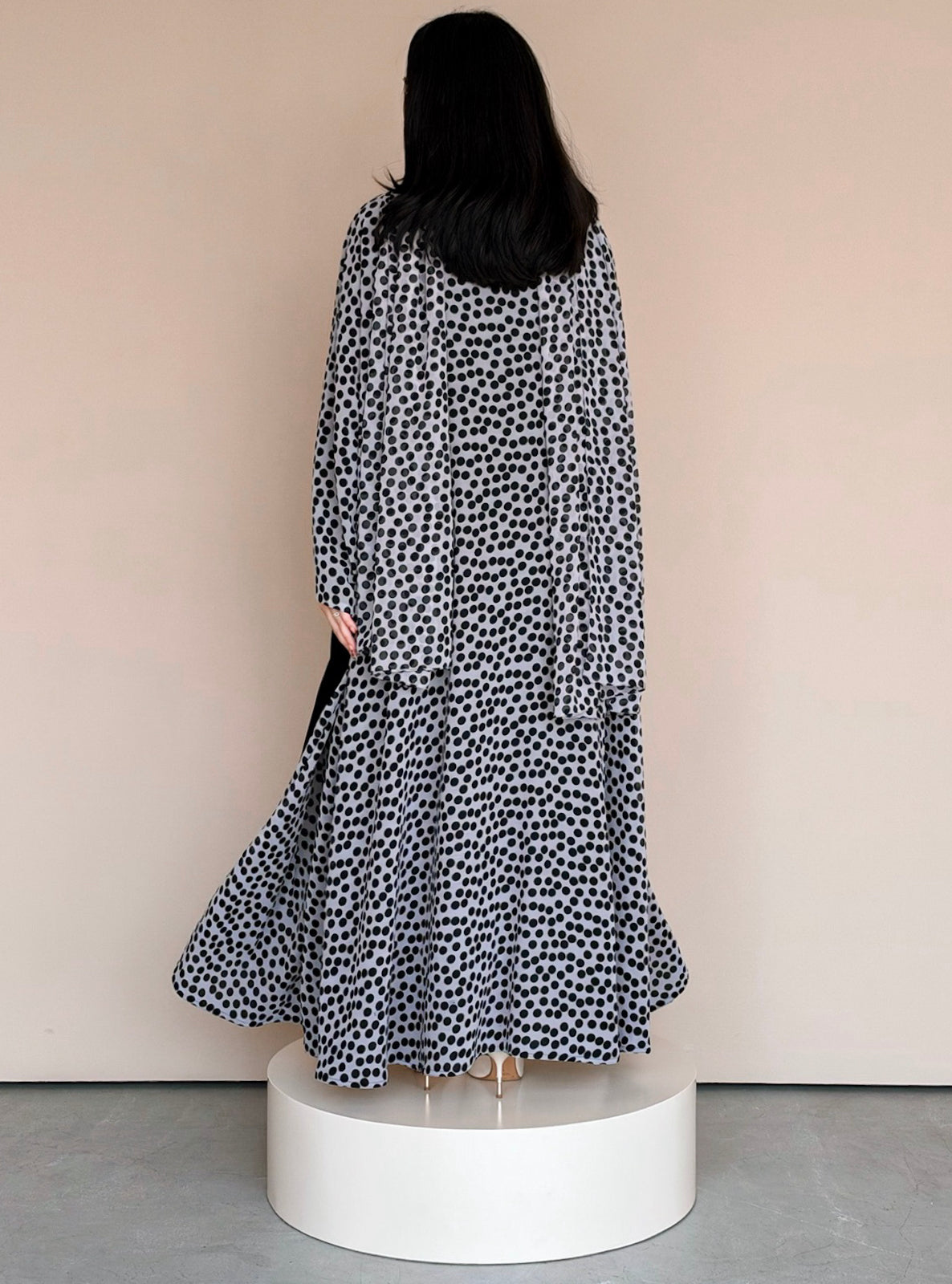 MEI780 - Polka Dots Half Bisht Abaya with Matching Headscarf