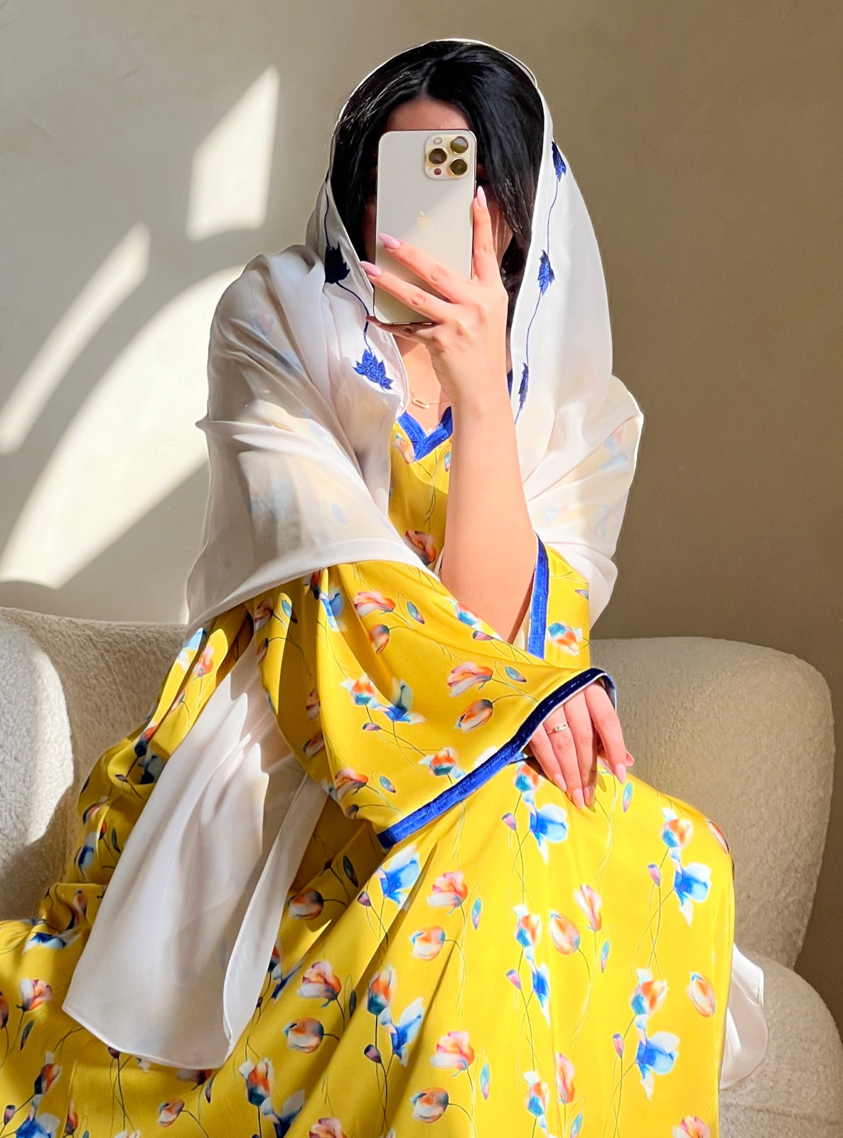 MEI520 - Grace in Yellow Bloom / Floral Embroidered Jalabiya and Shaila