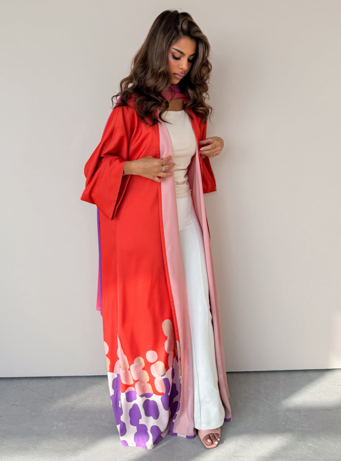 MEI752 - Muse Square Cut Abaya in Sunset Coral