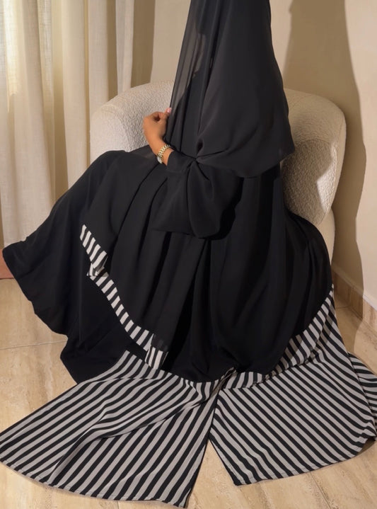 MEI757 - Linear Crepe Square Cut Abaya in Noir