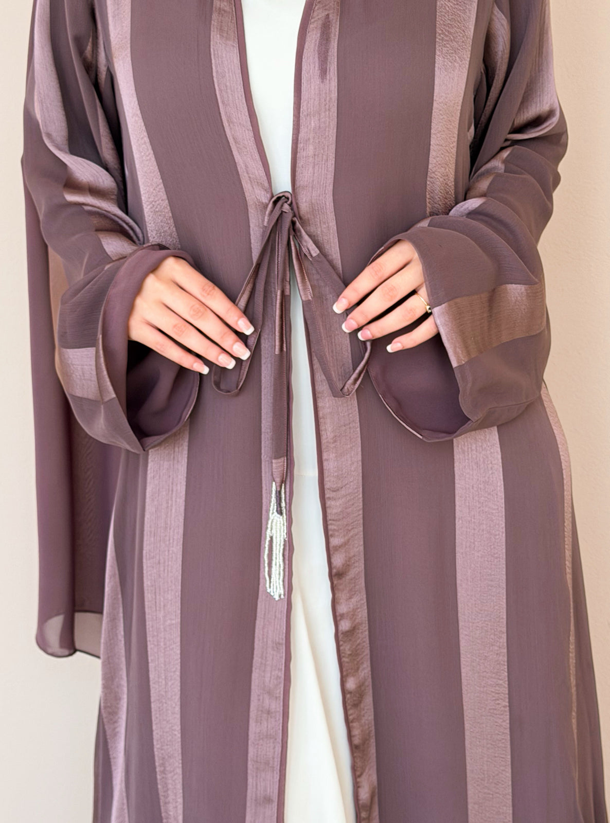 MEI769 - Aura A-Cut Abaya in Dusty Mauve with Matching Headscarf