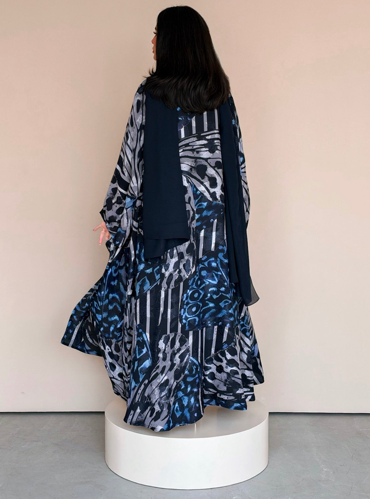 MEI786 - Mixed Prints Half Bisht Abaya with Matching Headscarf