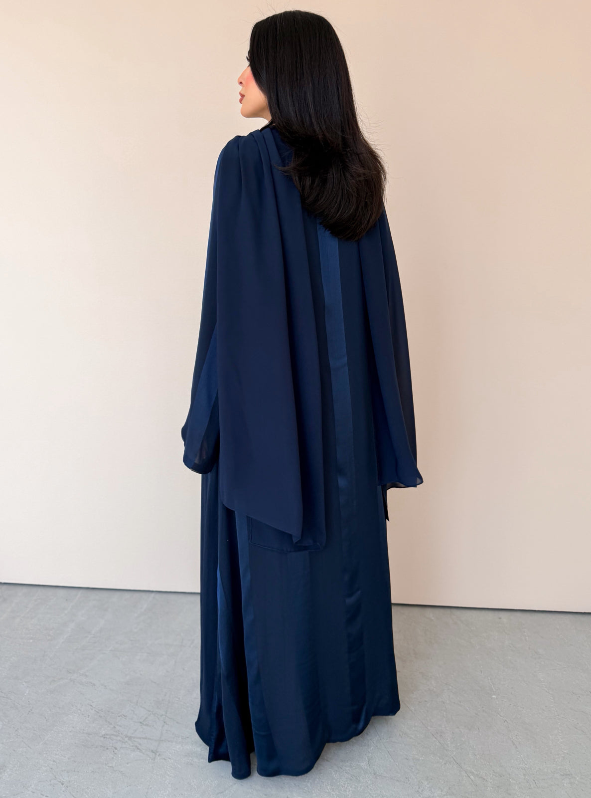 MEI766 - Aura A-Cut Abaya in Deep Navy with Matching Headscarf