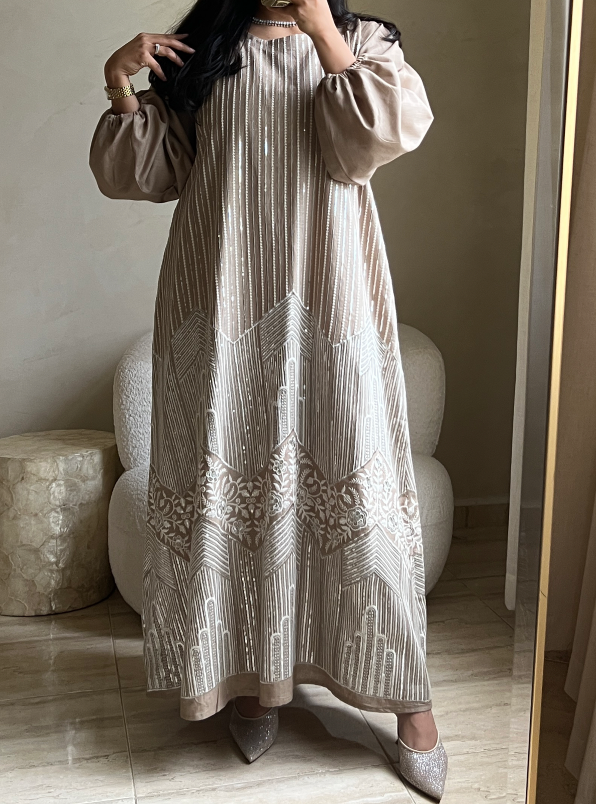 MEI542 - Beige Embroidered Jalabiya