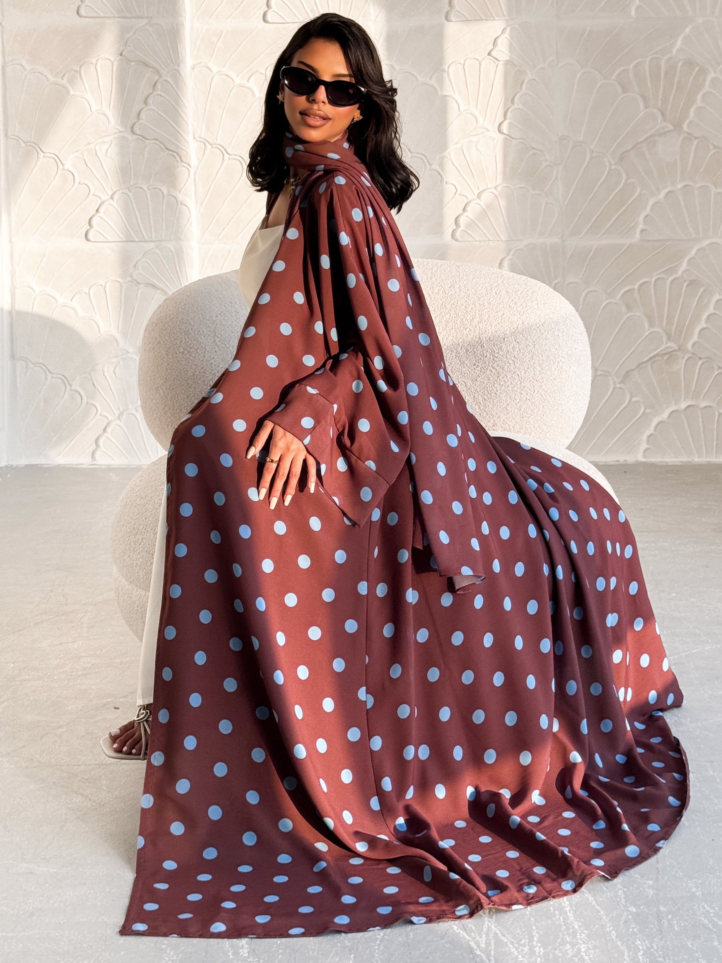 MEI611 - Polka Dots Abaya in Brown