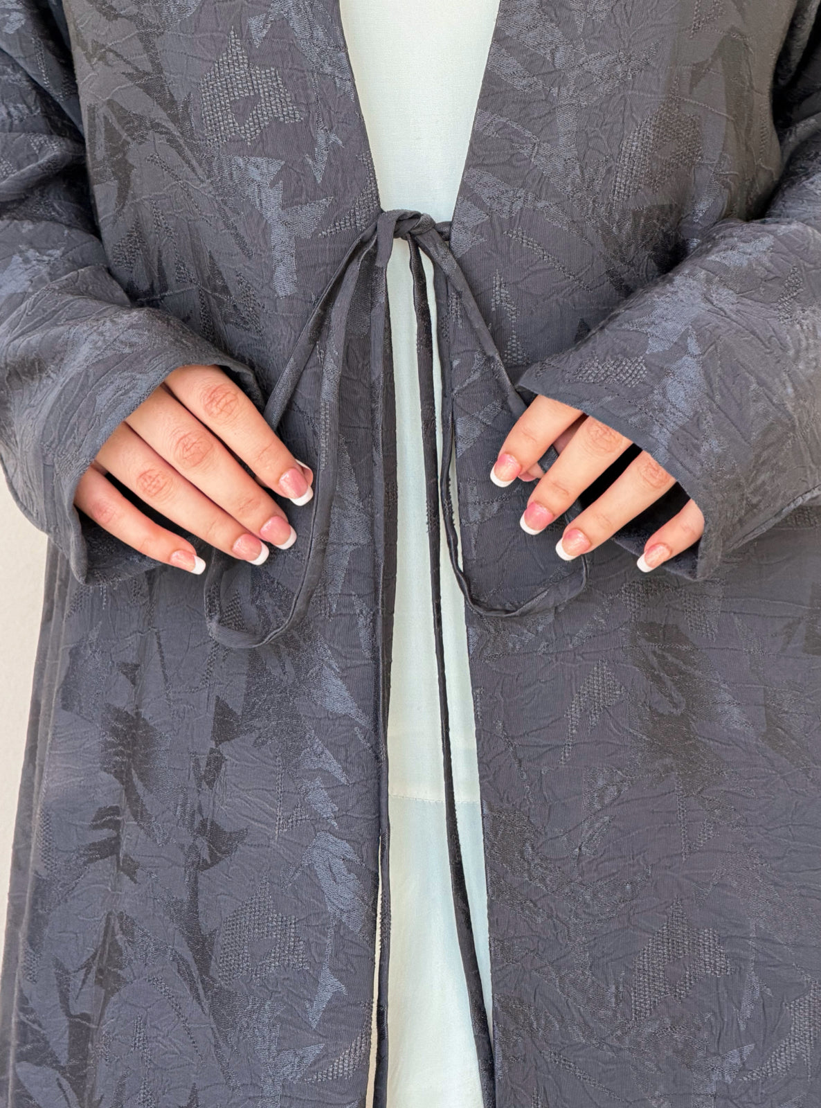 MEI770 - Jacquard A-Cut Abaya in Grey with Matching Headscarf
