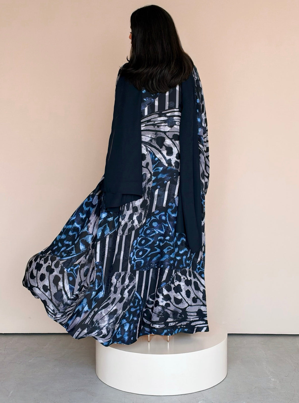 MEI786 - Mixed Prints Half Bisht Abaya with Matching Headscarf