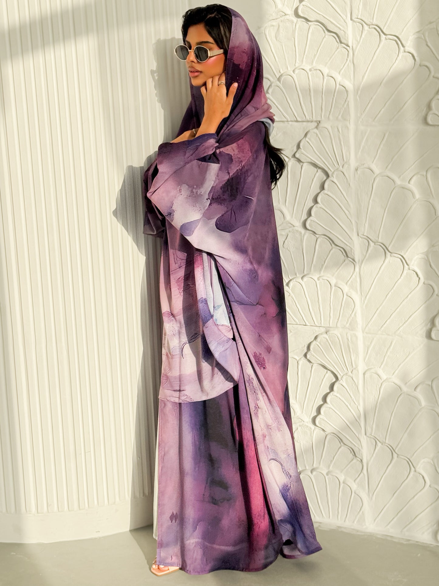 MEI624 - Purple Floral Print Abaya