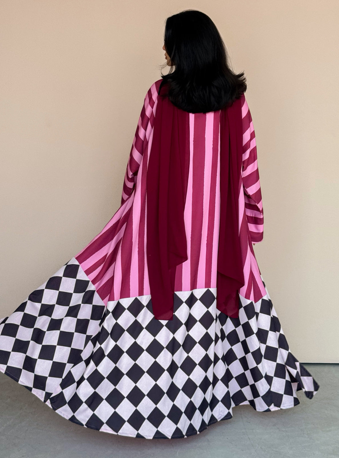 MEI774 - Aria Half Bisht Crepe Abaya in Berry Rose