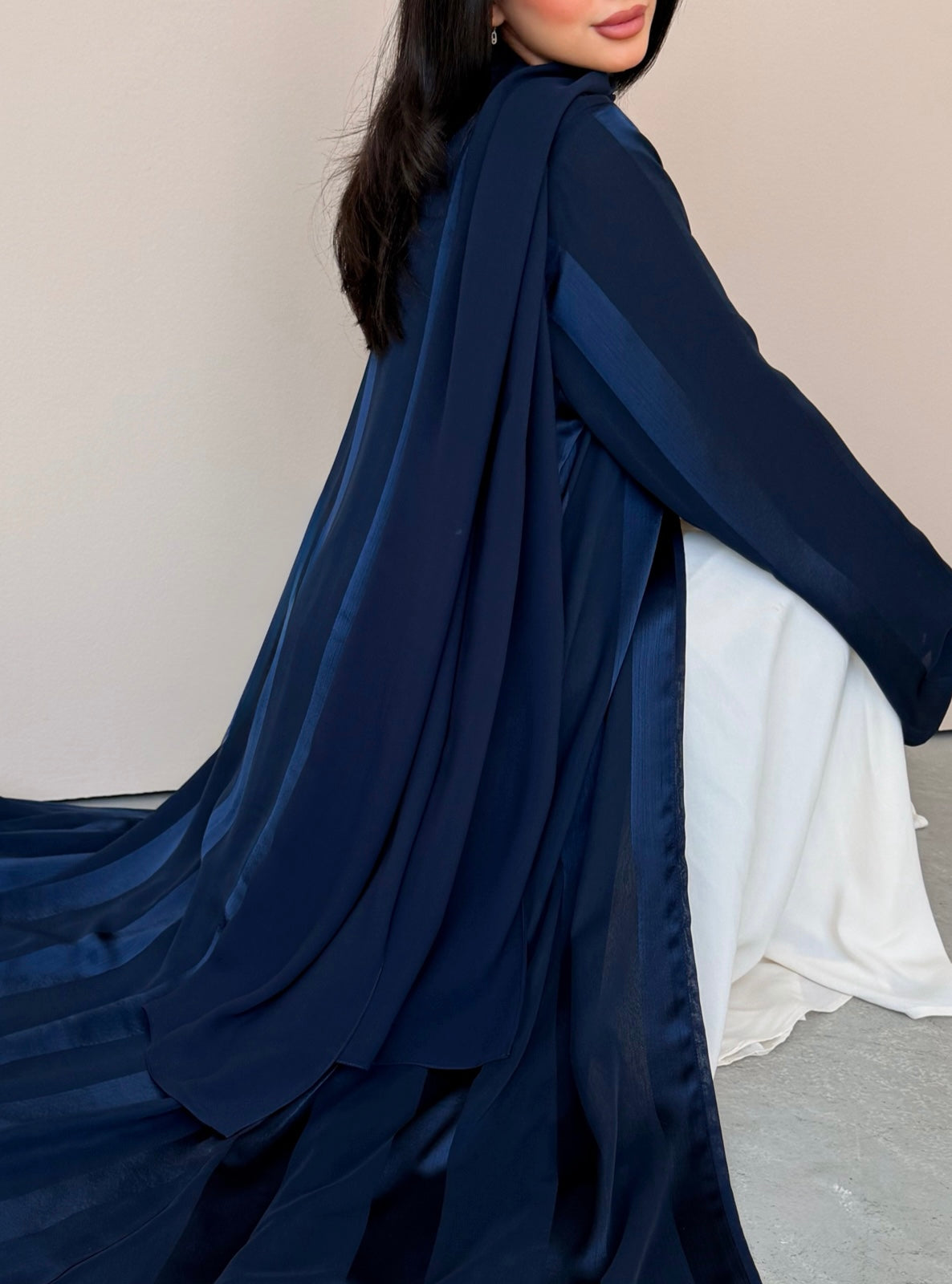 MEI766 - Aura A-Cut Abaya in Deep Navy with Matching Headscarf