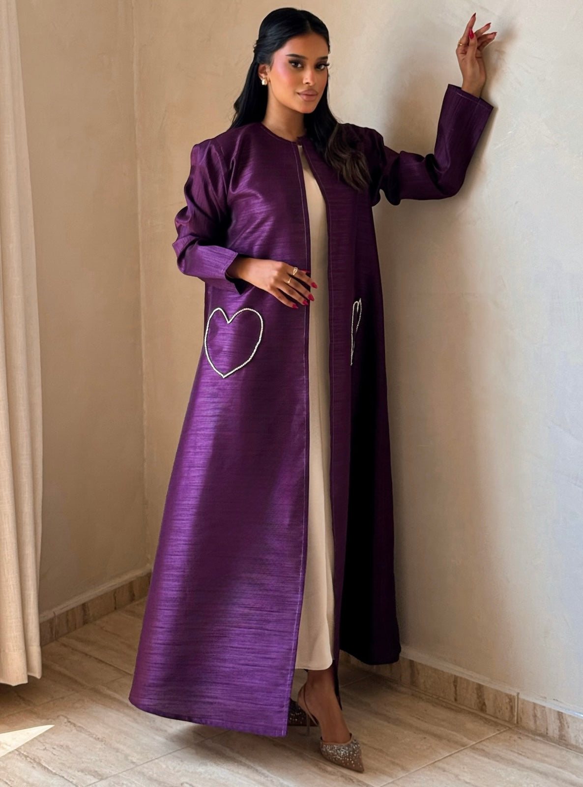 MEI732 - Purple A-Cut Taffeta & Crystals Abaya