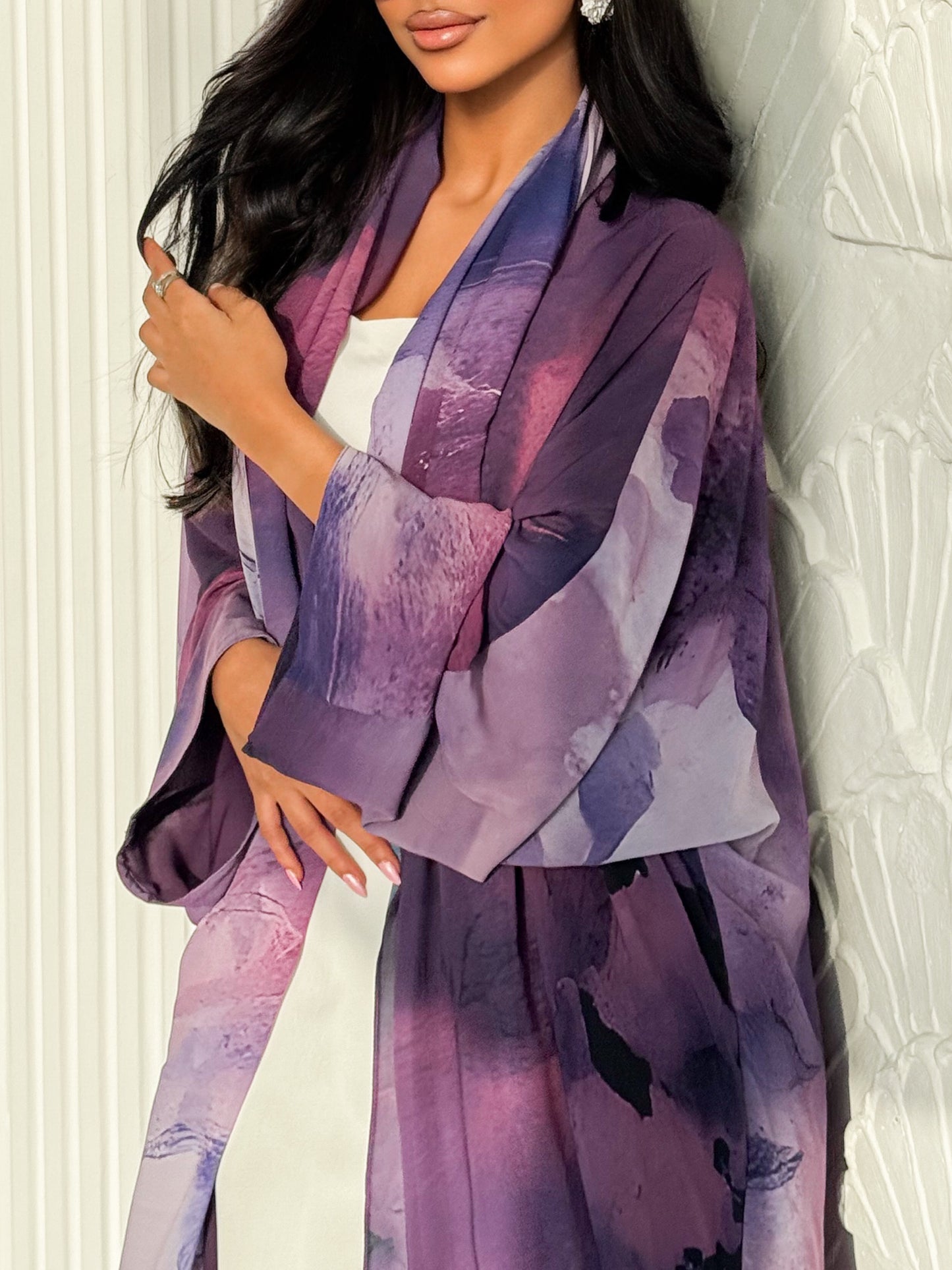 MEI624 - Purple Floral Print Abaya
