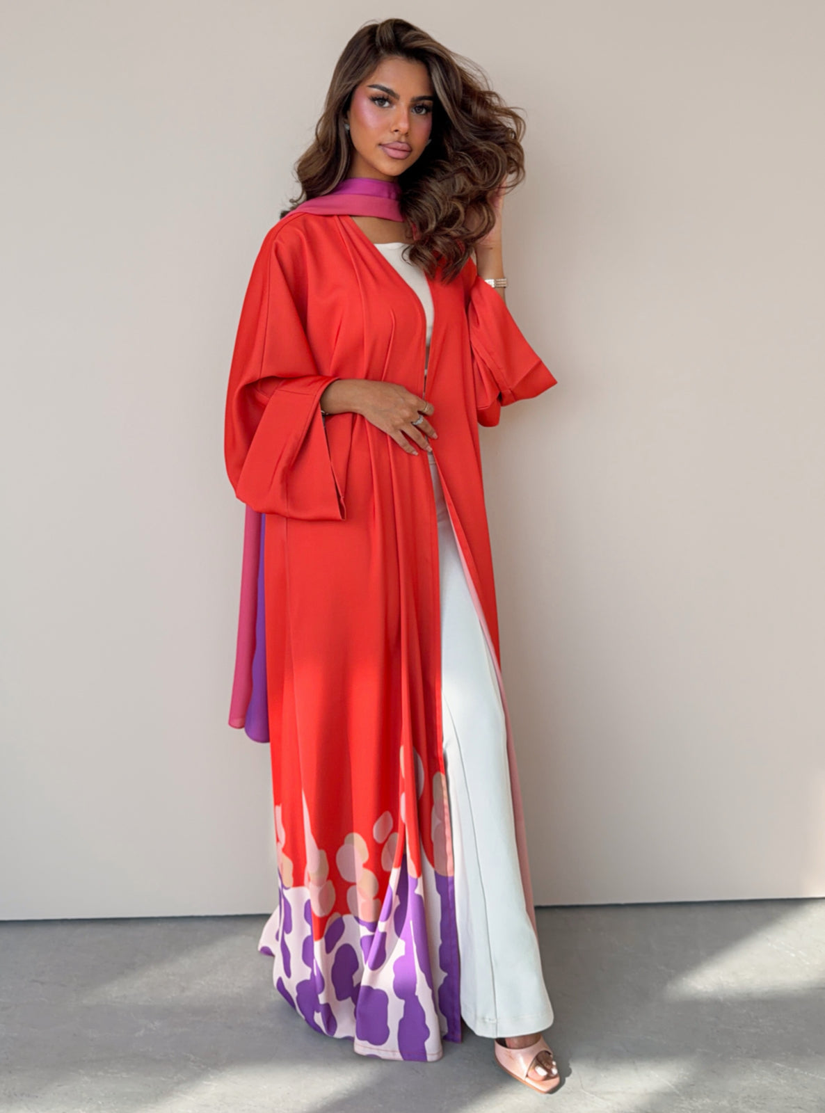 MEI752 - Muse Square Cut Abaya in Sunset Coral