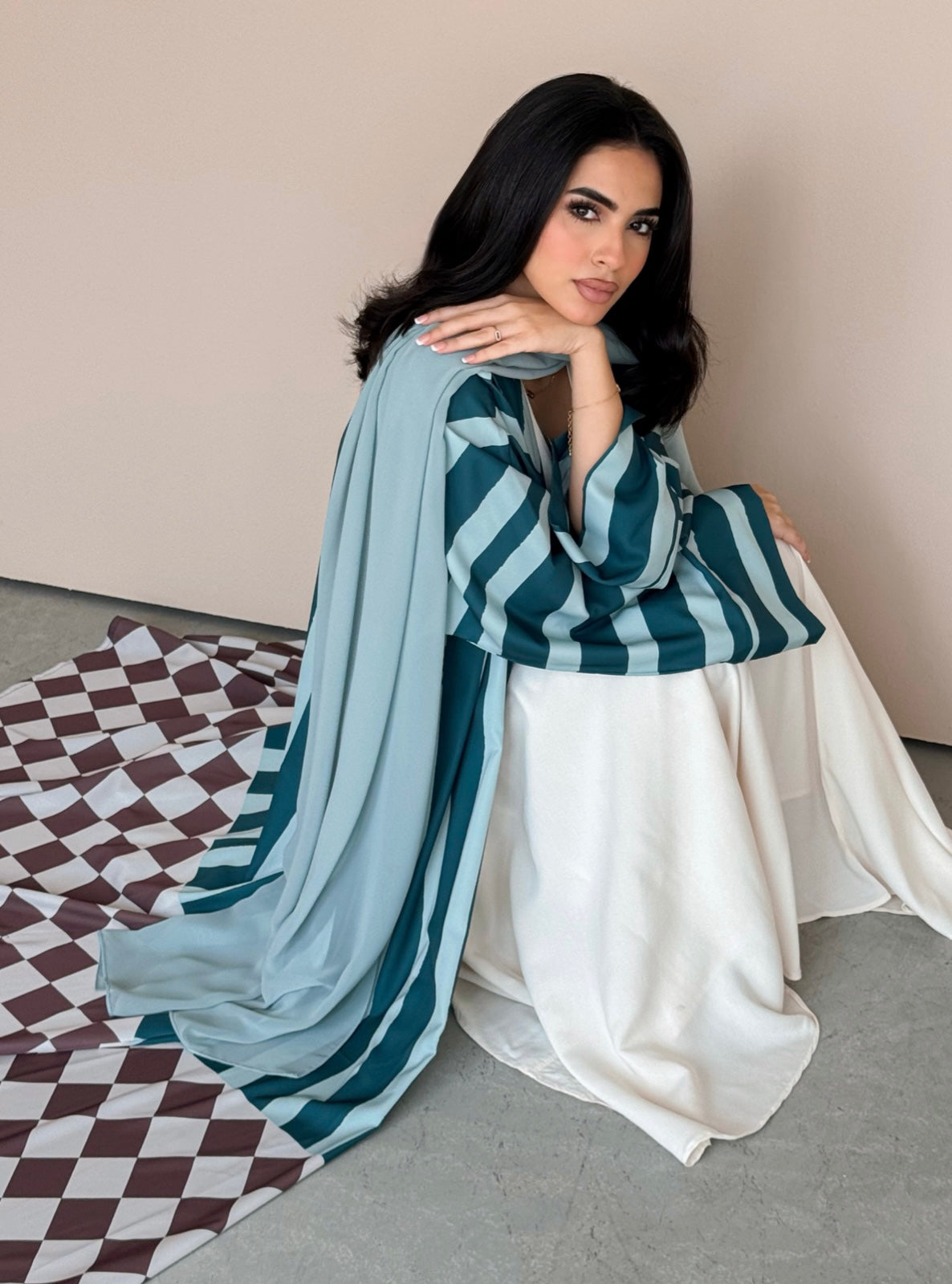 MEI773 - Aria Half Bisht Crepe Abaya in Coastal Teal