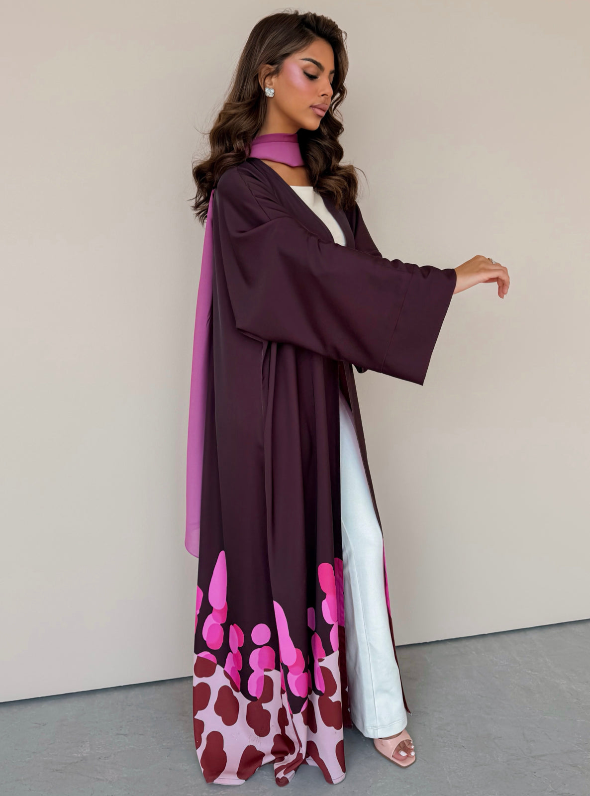 MEI754 - Muse Square Cut Abaya in Burgundy Blush