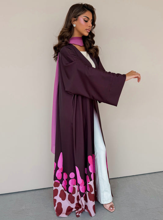 MEI754 - Muse Square Cut Abaya in Burgundy Blush