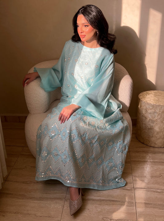 MEI525 - Blue Embroidered Jalabiya