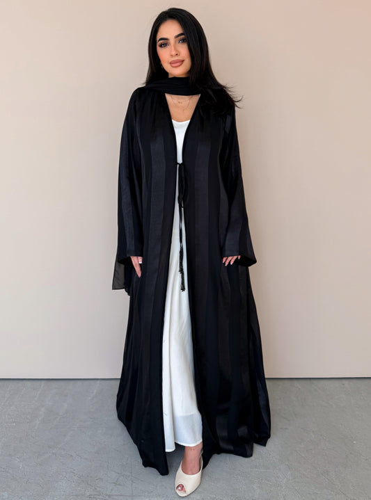 MEI768 - Aura A-Cut Abaya in Black with Matching Headscarf