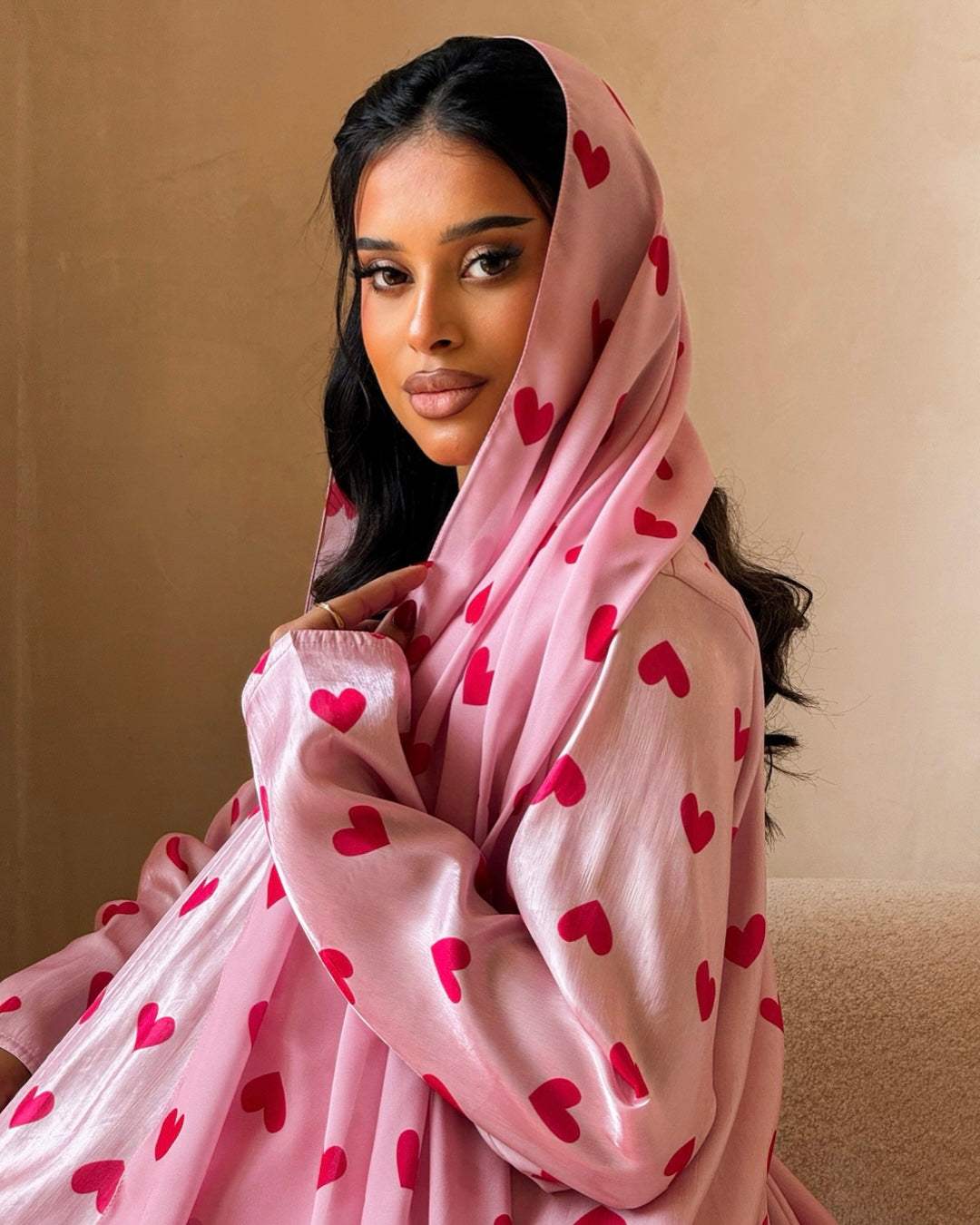 MEI722 - Pink & Red Hearts Organza Abaya 🩷❤️