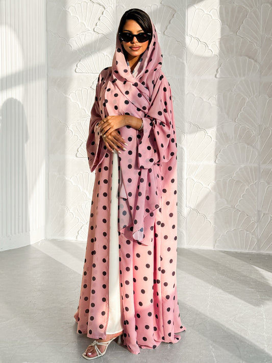 MEI612 - Polka Dots Abaya in Pink