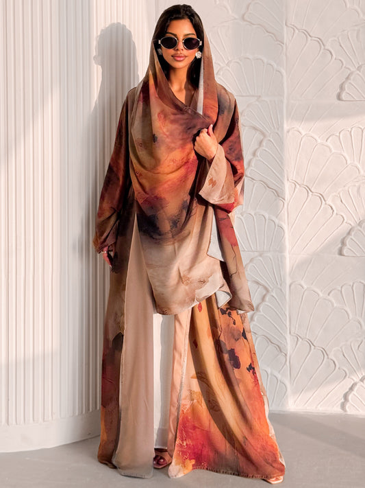MEI626 - Brown Floral Print Abaya