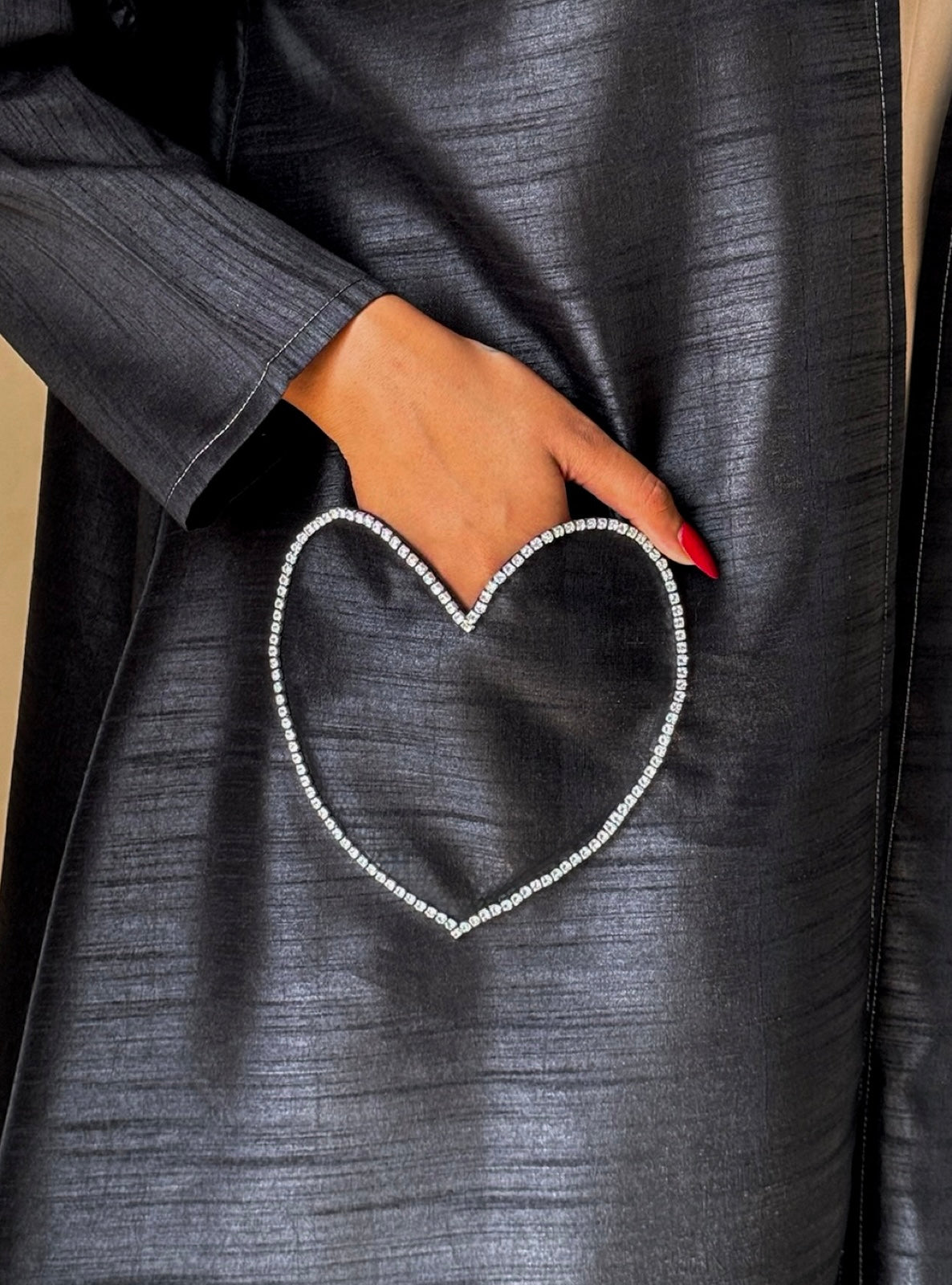 MEI730 - Black A-Cut Taffeta & Crystals Abaya with Headscarf