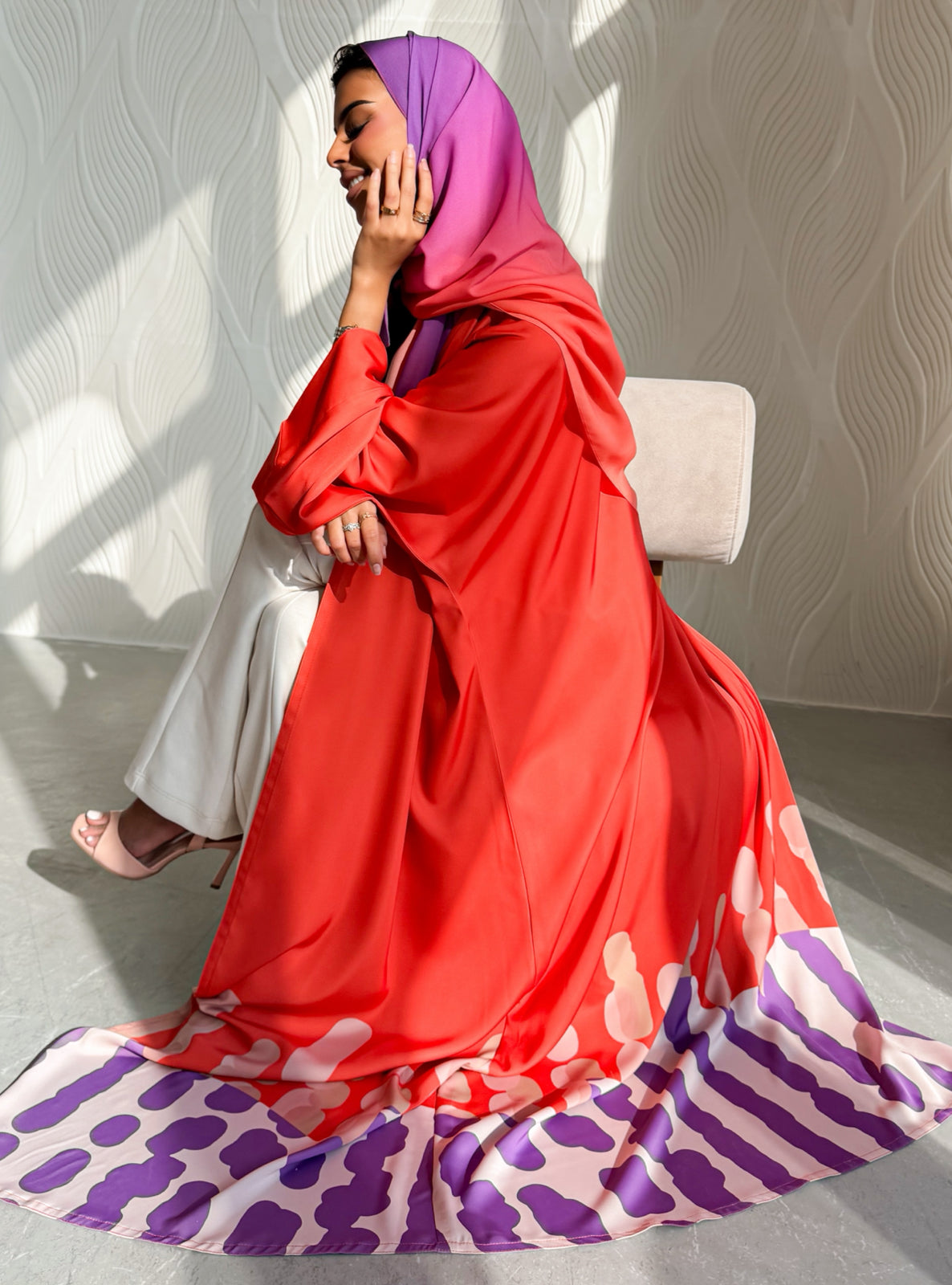MEI752 - Muse Square Cut Abaya in Sunset Coral