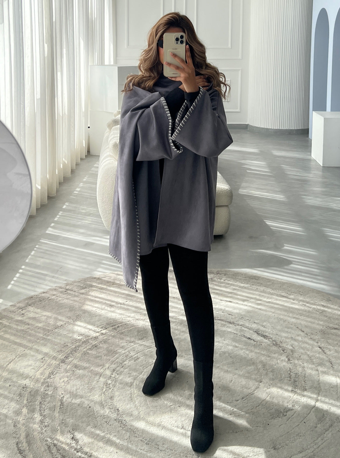 MEI259 - Grey Chamois Scarf Jacket