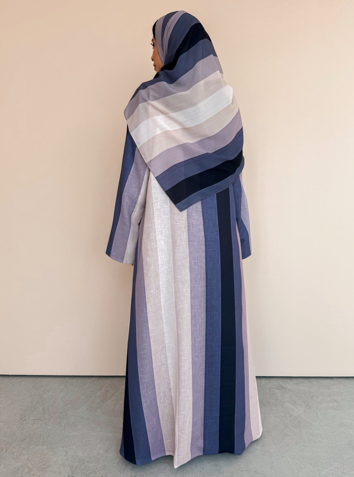 MEI761 - Striped A-Cut Linen Abaya with Matching Headscarf