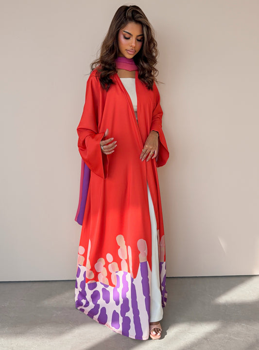 MEI752 - Muse Square Cut Abaya in Sunset Coral