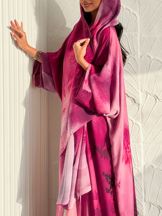 MEI625 - Pink Floral Print Abaya