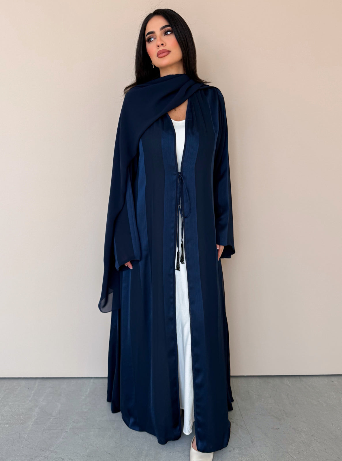 MEI766 - Aura A-Cut Abaya in Deep Navy with Matching Headscarf