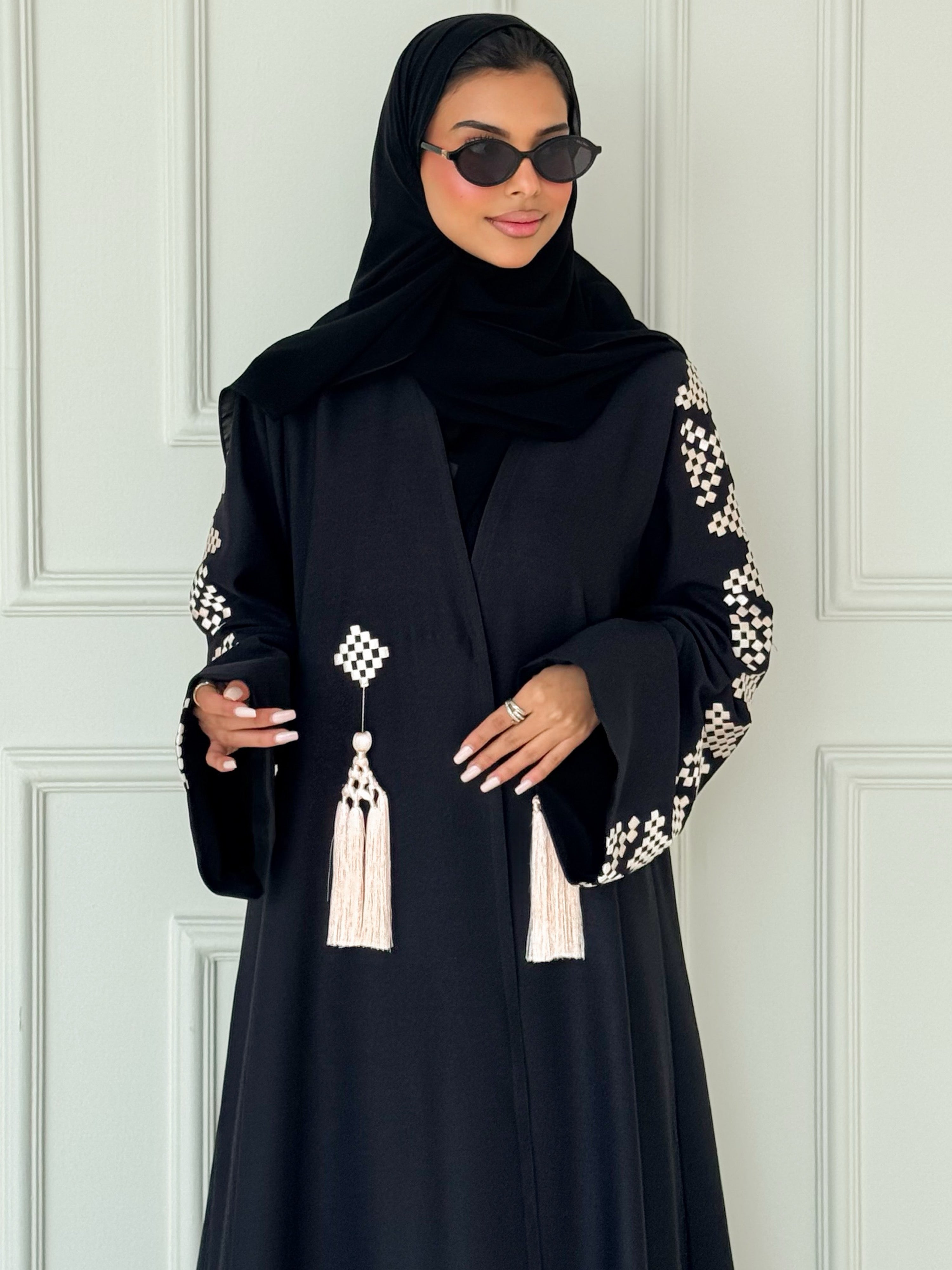 MEI621 - Black Abaya with Beige Embroidery