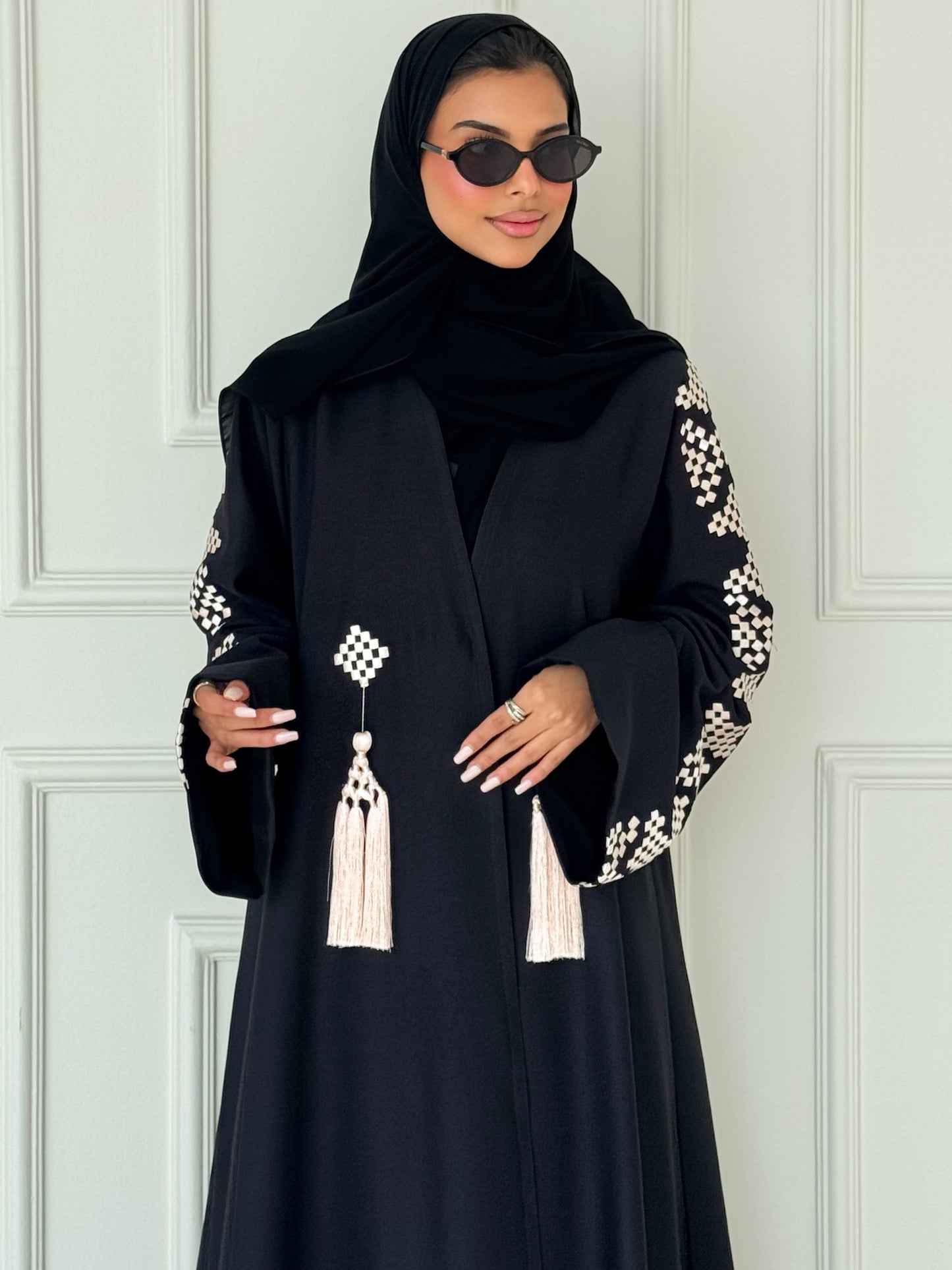 MEI621 - Black Abaya with Beige Embroidery