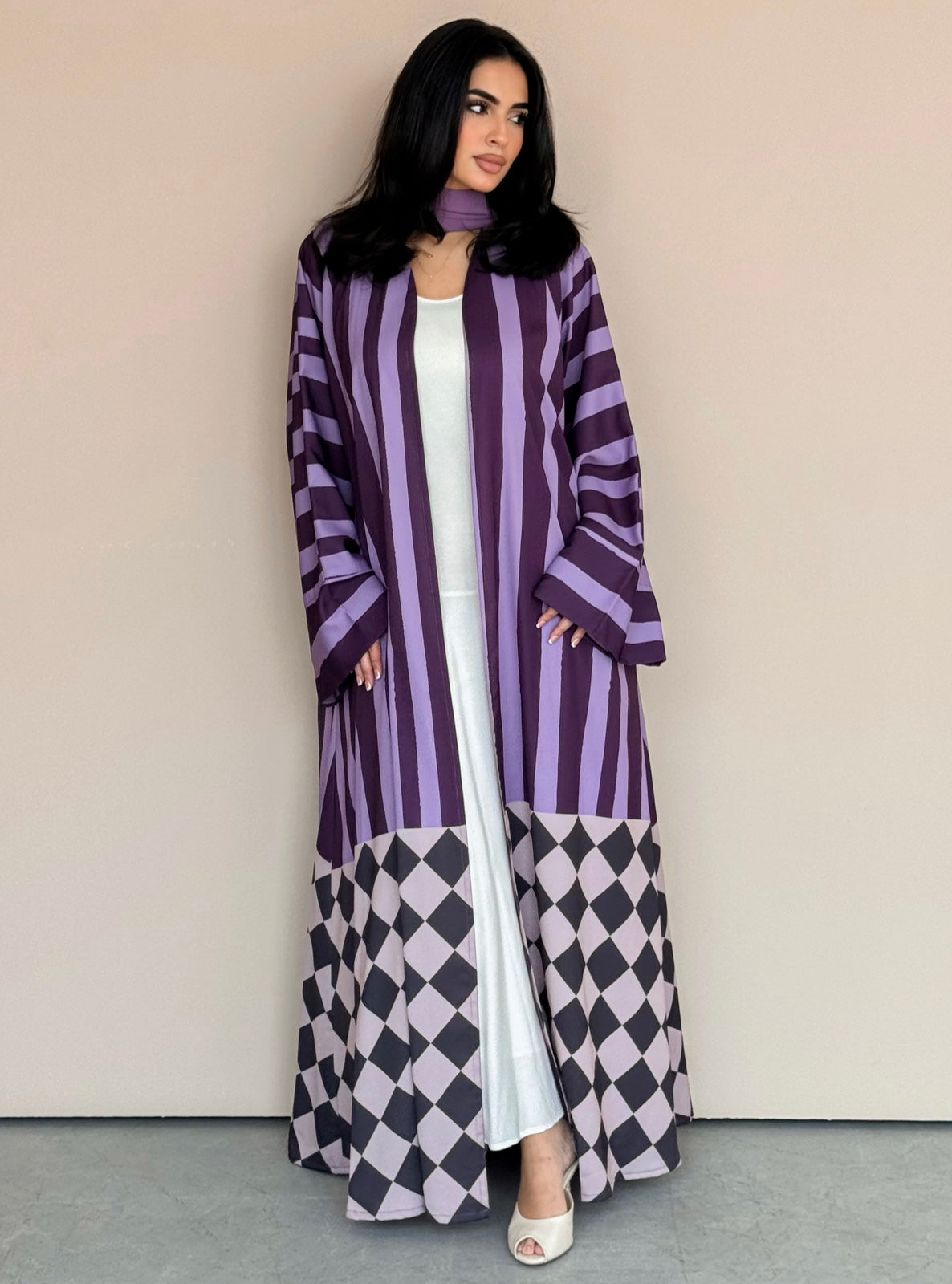 MEI772 - Aria Half Bisht Crepe Abaya in Purple Haze