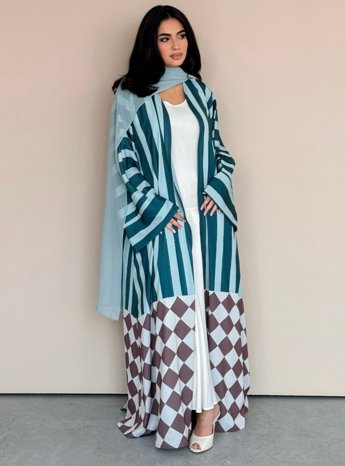 MEI773 - Aria Half Bisht Crepe Abaya in Coastal Teal