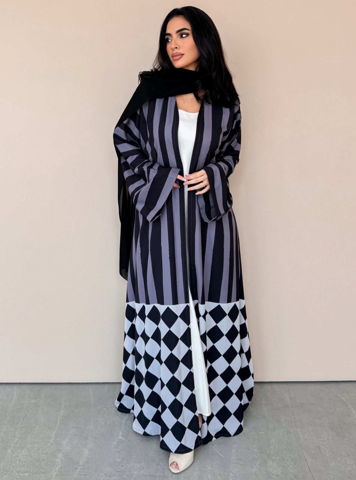 MEI776 - Aria Half Bisht Crepe Abaya in Graphite