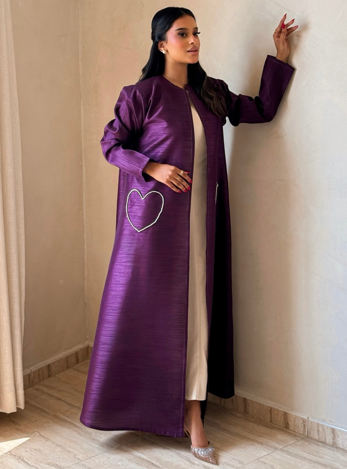 MEI732 - Purple A-Cut Taffeta & Crystals Abaya