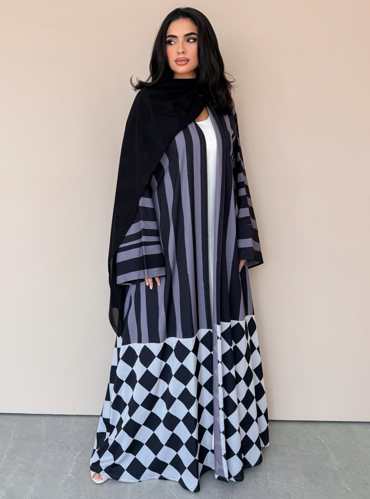 MEI776 - Aria Half Bisht Crepe Abaya in Graphite